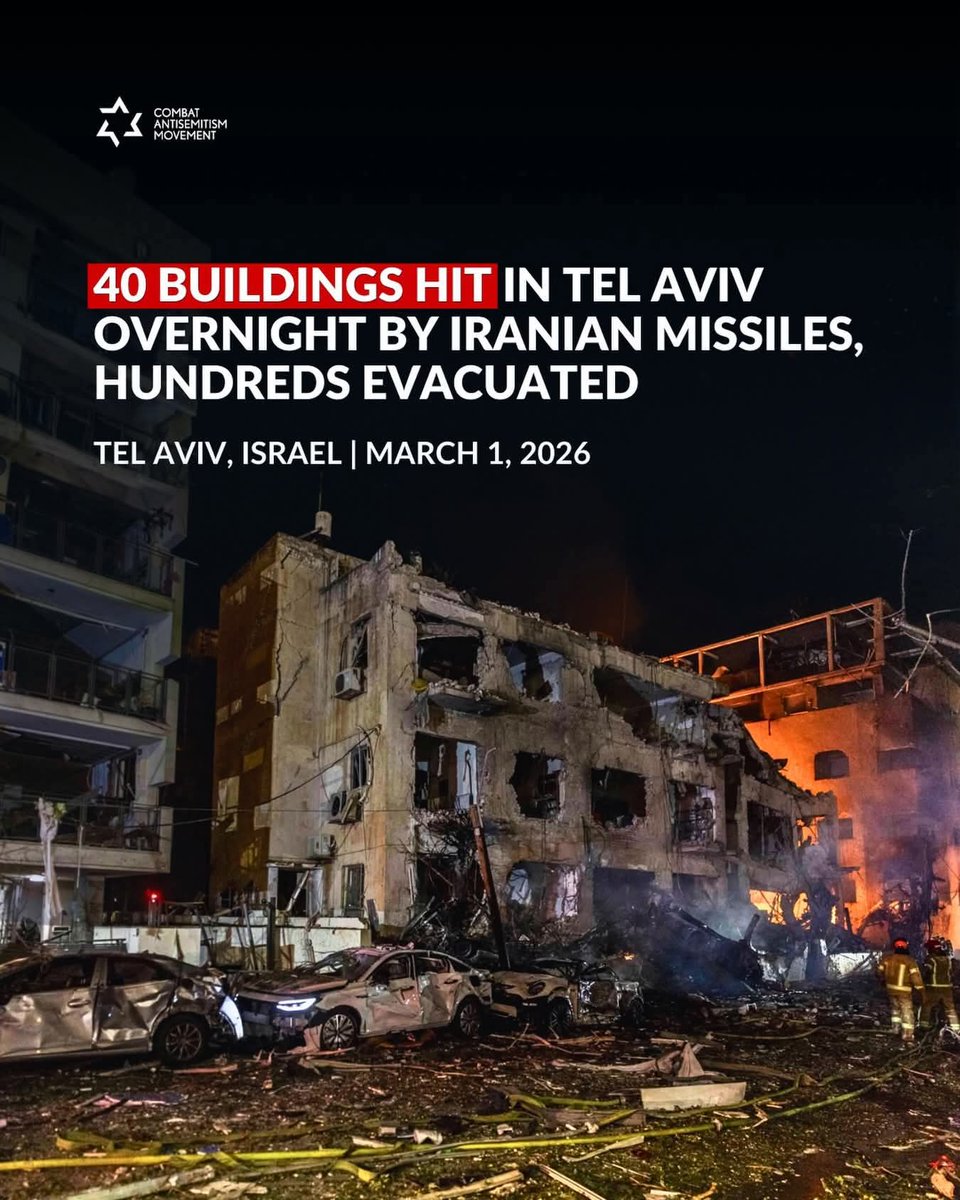 Evasmith9kd9's tweet photo. Overnight, Iran launched hundreds of missiles at Israel. In Tel Aviv alone, 40 civilian buildings were hit and hundreds of residents were forced out of their homes. https://t.co/MbXC1PHlx1