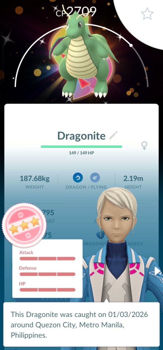 rozzramos's tweet photo. Got a Shiny Hundo with Background Mega Dragonite! 💙🪽

Waaaah! This was my 2nd raid only, I got lucky receiving a BADGE from a Pokemon Ambassador sponsored by @Niantic / Nintendo

#Tyddous @Pokemon @PokemonGoApp #PokemonKalosTour2026 #Rare #Shundo #Dragonite #legendsZA https://t.co/D46tmq0o1j