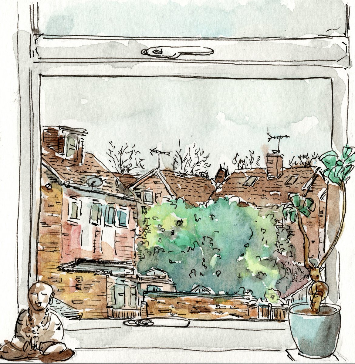 RolandN's tweet image. Meanwhile I am avoiding the rain and sketching at home.  

#art #sketch #urbansketch #artjournal #watercolour