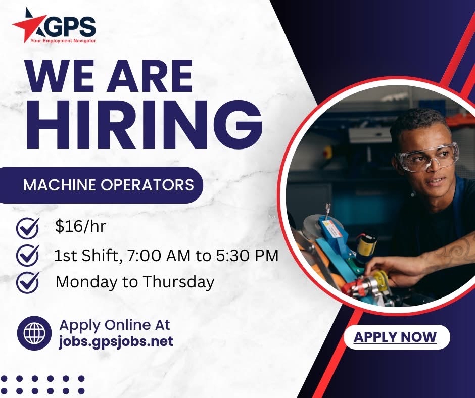 gpsjobs's tweet photo. ‼️ GPS Now Hiring ‼️
Machine Operator
Williston, SC
💵 $16/hr
⏰ 7:00AM-5:30PM
📆 Monday-Thursday
👷‍♀️Temp to Hire
👷Entry-Level Welcome
👷‍♂️Non-Climate Controlled Environment
Apply today: https://t.co/Kerx1VzBV3 #gpsjobs #MachineOperatorJobs #NowHiring https://t.co/mHqAK7ACFQ