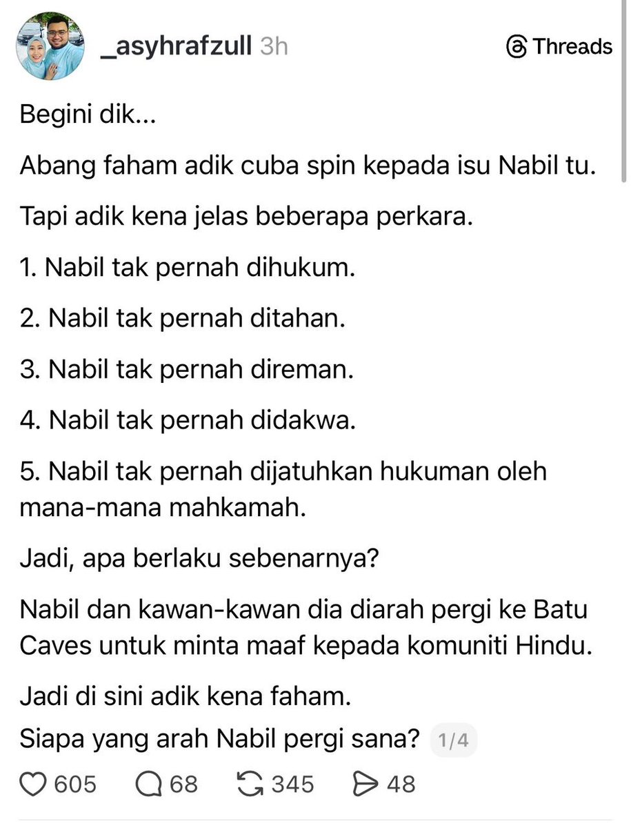 adamyusuf88's tweet photo. Bagus penerangan brother ni bila ada yang tak puas hati terhadap apa yang dilakukan kepada Nabil isu penghinaan agama Hindu dan isu terkini remaja India pijak Al-Quran 

Inilah sentimen yang diperbesarkan untuk menjentik emosi yang tidak sepatutnya kerana boleh menambah amarah. https://t.co/4mab4z3m2o