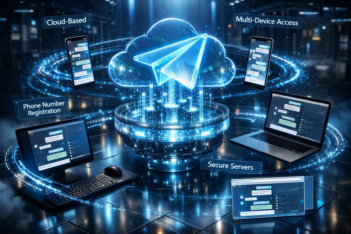 M_marekegn's tweet photo. Glowing glass paper-plane logo floating above a holographic cloud server core, surrounded by orbiting devices (Android, iPhone, Windows, MacBook, Linux, Web).
Blue data streams syncing chats in real time.
#Telegram #conso
#CloudBased #MultiDevice #SecureServers #DigitalFreedom https://t.co/9NXlKLjBjZ