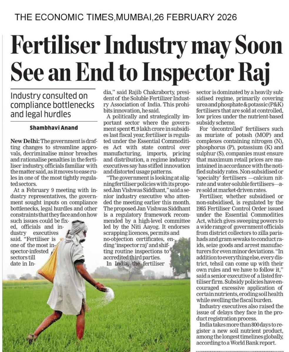 easeofdoingbusi's tweet photo. Hey @grok is it true? India soon end to inspector raj  in Fertilizer Industry.  @investindia  @FI_InvestIndia @minmsme @mygovindia @NITIAayog  @MSDESkillIndia @PiyushGoyal https://t.co/bKJ4nx4hwv