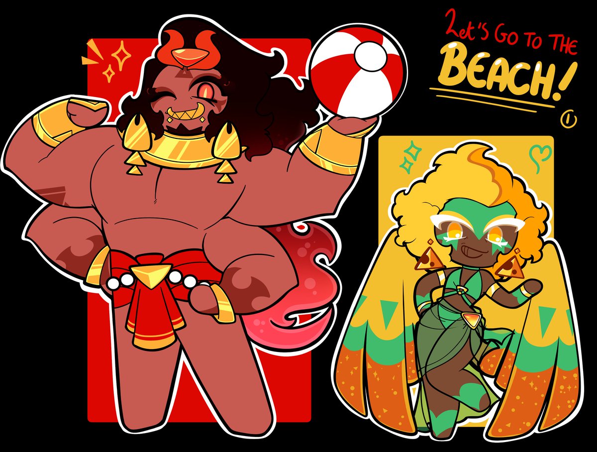 Let's go to the beach! (Part 1) 

Featuring the Herald of Change and the Golden Sovereign in their own beach outfits!! ^^

#Crkfanart #BurningSpiceCookie #Heraldofchange #GoldenCheeseCookie #cookierunkingdomfanart
