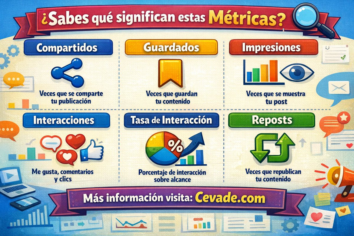CeVaDe's tweet photo. Sabes que significan estas métricas ?
📍 #Infografia #MarketingDigital #SocialMediaMarketing #EstrategiaDigital #GestiónDeRedesSociales #DigitalMarketing 
💾 https://t.co/nV2coqSHTc
📢 Atte. Cesar Vallejo de la Torre https://t.co/Jr3Ni8D1JT