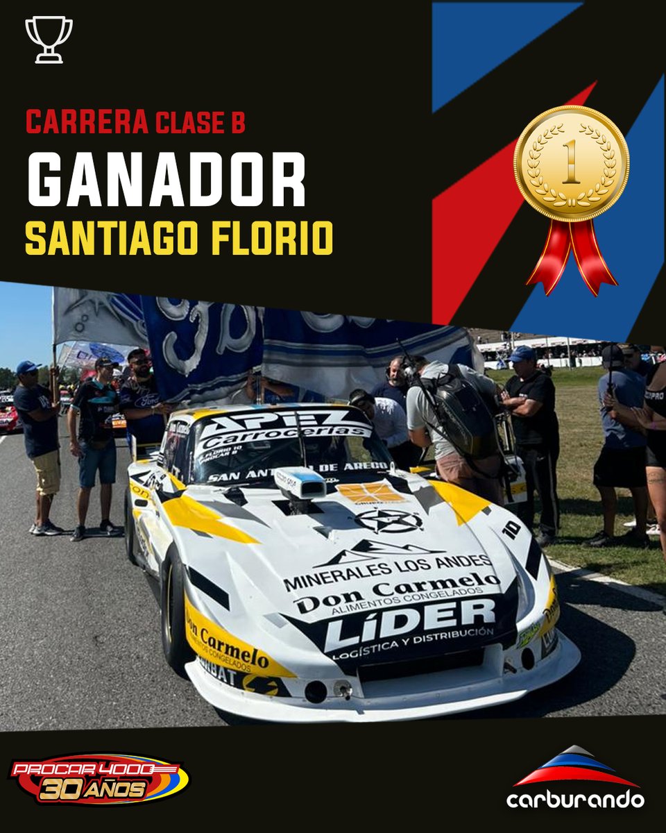 CarburandoTV's tweet photo. 🏁🥇 ¡Victoria de Santiago Florio en la primera del año de la #ClaseB del @Procar_4000 en La Plata!
🥈 Francisco Florio
🥉 Joaquín Pasquale
📺 Ya se viene la final de la #ClaseA en vivo por @TyCSports y @TyCSportsPlay.
#Procar4000 #Florio https://t.co/ZmTbz8fQ6I