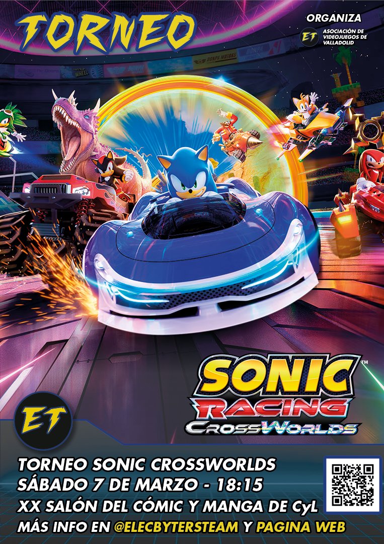 ¡El segundo torneo que organizaremos en el 20º Salón del Cómic y Manga de Castilla y León será de Sonic Racing Crossworlds!

Estaremos “Super Sonic Racing” el sábado 7 a las 18:15