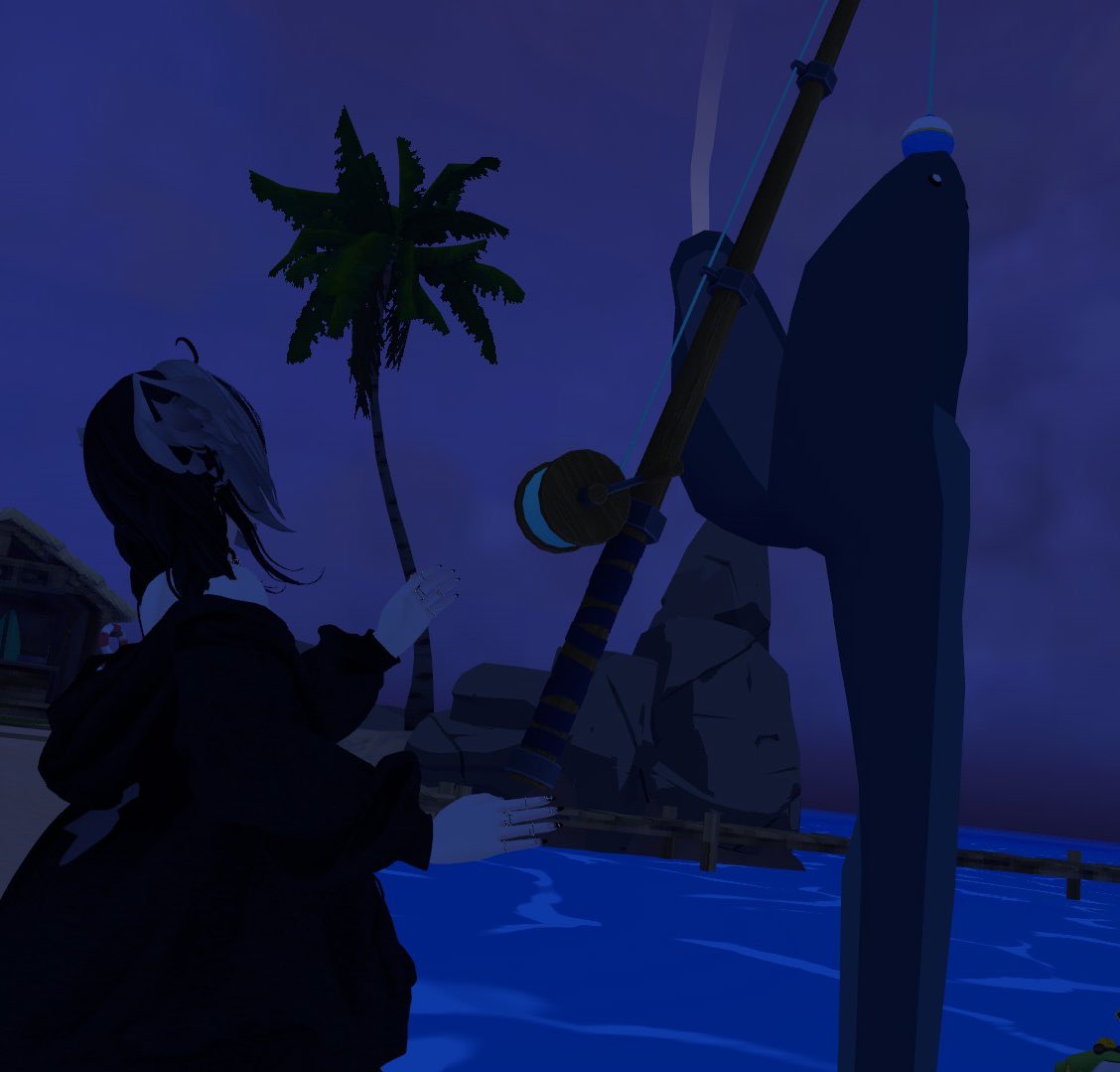 寝る前に、もう1釣り🎣
ブロブさんと...なんだこれ大きいな..
 #vrchat