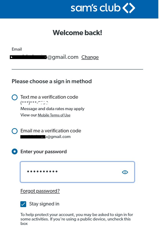 BakeonBacon's tweet photo. Listen @SamsClub this is 2026-fix your tech! Choosing password doesn't give you a "Submit" button and hitting enter doesn't work!! QA much? Talk to @Costco -they have their tech working https://t.co/GDad1wyOhj