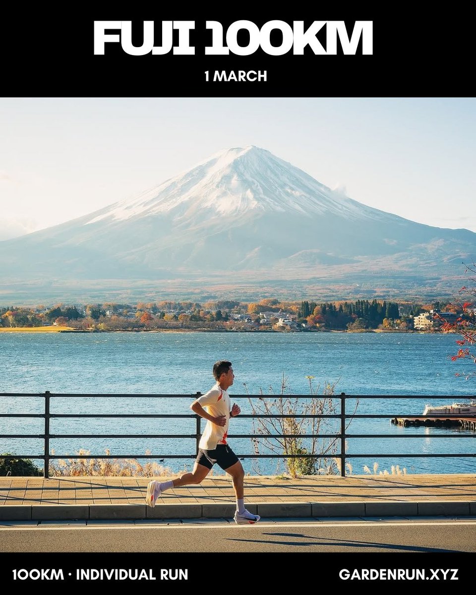 gardenrun's tweet image. Fuji 100km is live. Now through March 31.

100km over the month. No daily minimums. No pace targets.

Run when you can. Walk if you want. Just get to 100.

Details 👇