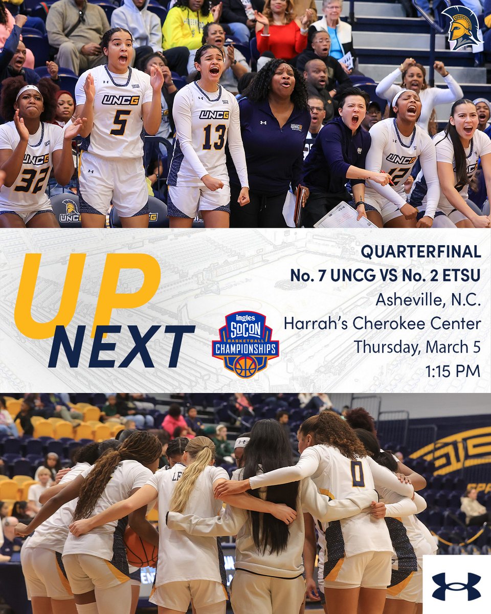 uncgwbb's tweet photo. Next Stop ➡️ SoCon Tournament!
No. 7 UNCG 🆚 No. 2 ETSU
📅 Thursday, March 5
🕐 1:15 PM
📍 Asheville, N.C.
🏟️ Harrah's Cherokee Center
📰 https://t.co/P83MxBLalP
#protecttheG #letsgoG https://t.co/iUT5P3gbDP