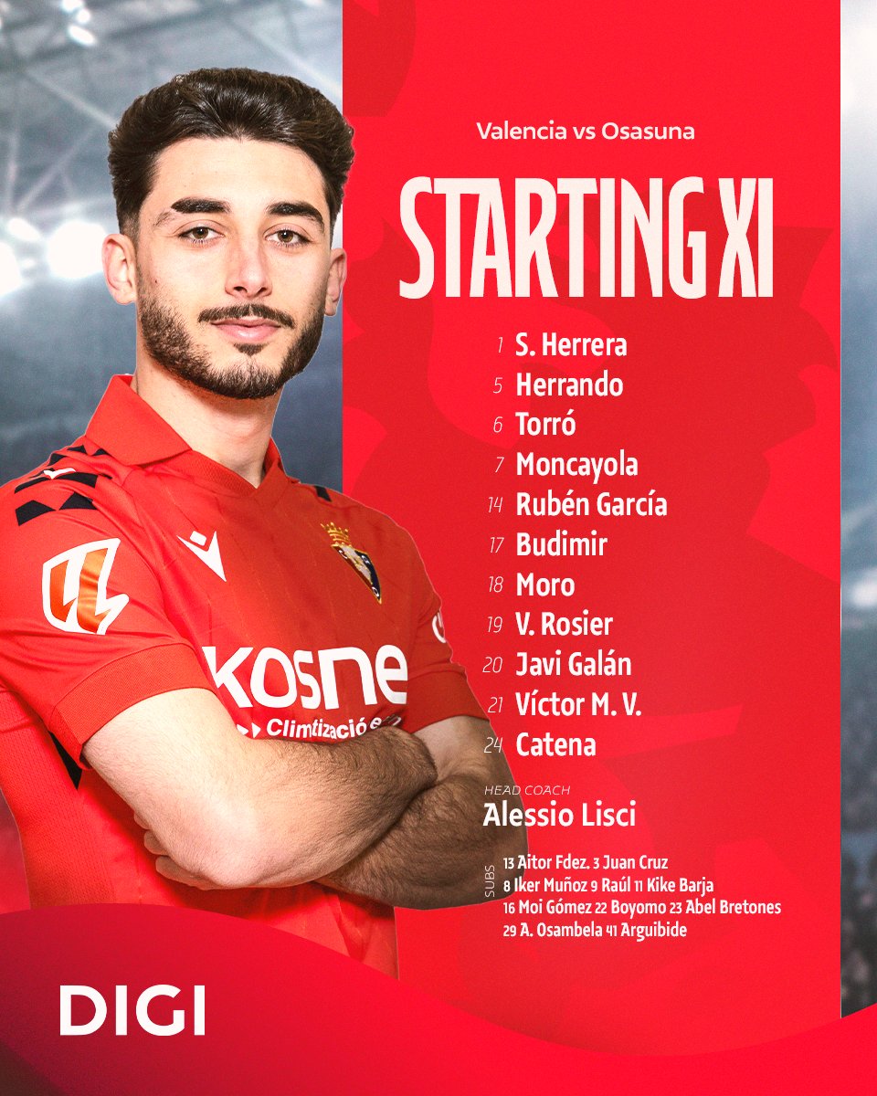 📜 | Valencia CF v CA Osasuna – starting XIs