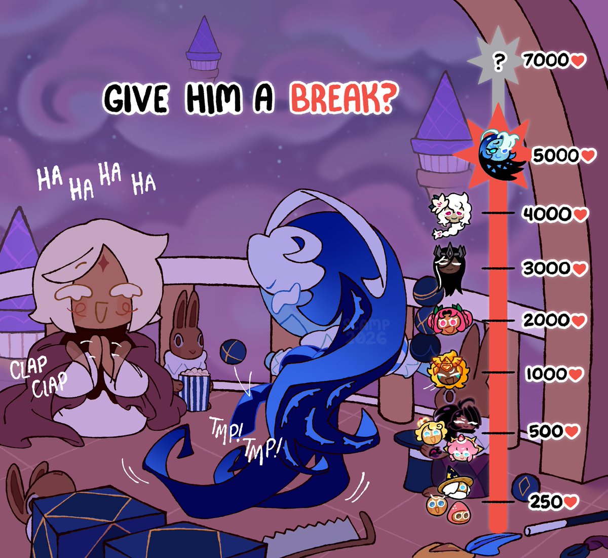 What is a jester for, if not to entertain? Shadow Milk does love having a captive audience after all, and of course Pure Vanilla is willing to indulge him 🫐🍦

#cookierunkingdom #purevanillacookie #shadowmilkcookie