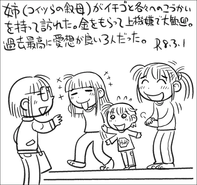 【絵日記0301】絶対こう言う時に出てこない引っ込み思案の次女がエヘエヘ笑ってお礼を言うのでビックリしました。 