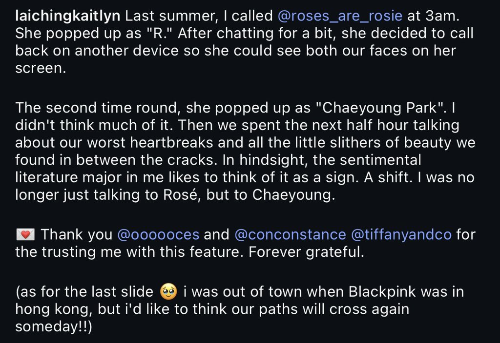 voguehk editor Kaitlyn Lai shared a story from interviewing Chaeyoung Park, when they wrapped up, rosie made sure to tell her to go to sleep, she’s genuinely the kindest 🥺