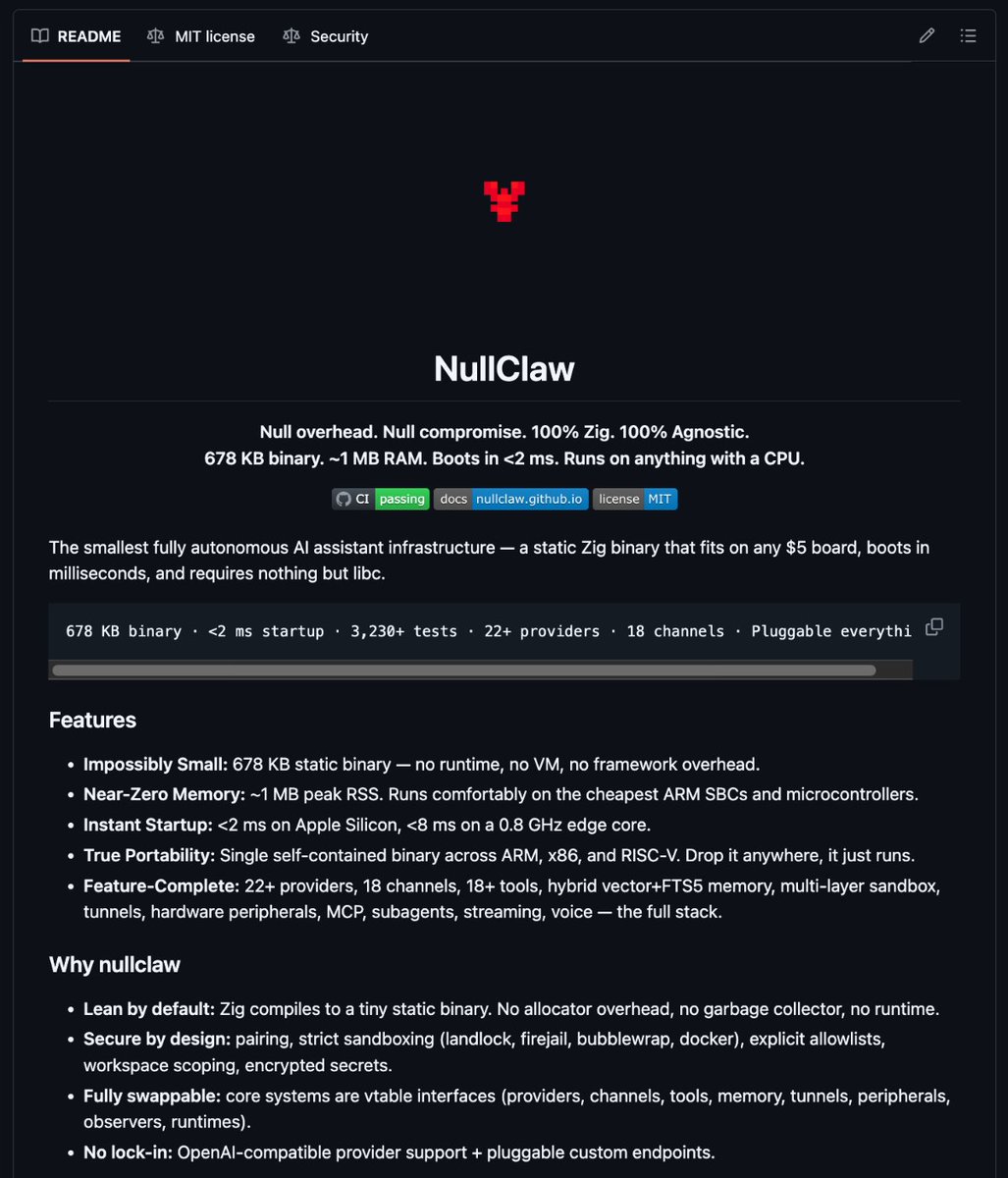 NullClaw docs screenshot