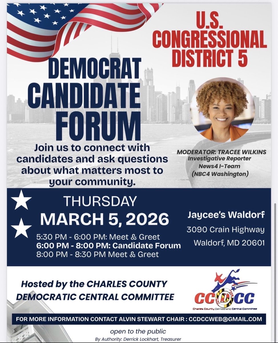 TraceeWilkins's tweet photo. This is democracy in action! In this historic race for the 5th Congressional District, long held by Congressman Steny Hoyer, time to get to know the candidates. With more candidates running for this seat than any other in Maryland, the choice is yours. https://t.co/rQwdyocmIH