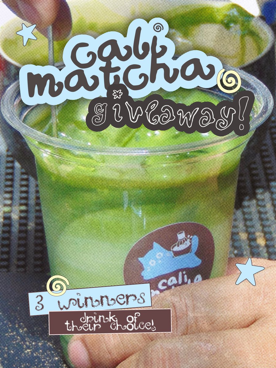 𝒄𝒂𝒍𝒊 𝒎𝒂𝒕𝒄𝒉𝒂 𝒈𝒊𝒗𝒆𝒂𝒘𝒂𝒚 !! ★

(3) winners of a drink of their choice :3

𖦹 rt &amp; like this this tweet
𖦹 tag 3 friends in the replies
𖦹 follow us on any of our socials

optional: share ur experience w us :3

can claim on our next events ! :’))
ends 03.03 ₍^.