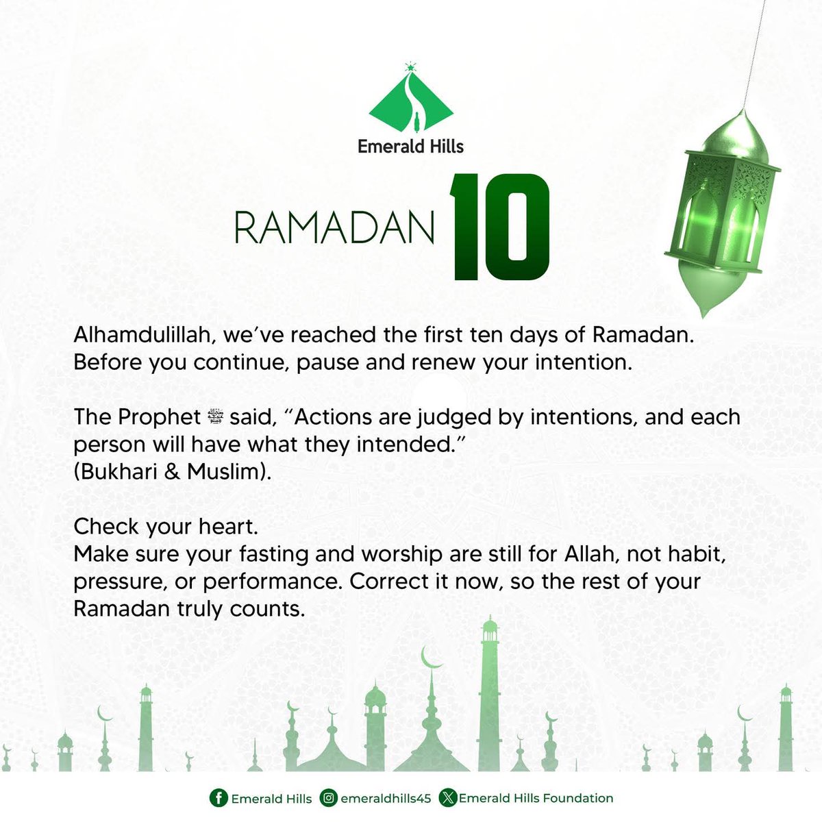 EH_Foundatn's tweet photo. Before you rush into the rest of Ramadan, check why you’re doing what you’re doing.

Take a moment today to renew your intention.

#EmeraldHills #Ramadan1447 #RamadanDay10 #RenewYourIntentions https://t.co/Qf6840mum1