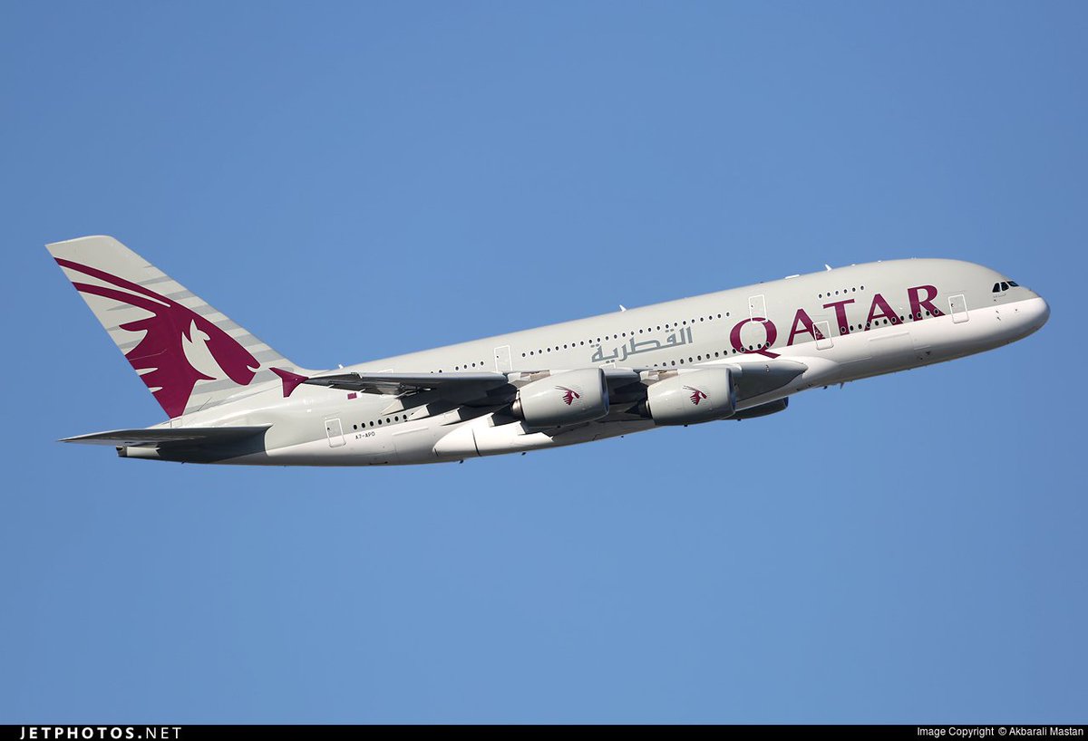 flightradar24's tweet photo. Where are all the Qatar Airways A380 parked right now?
A7-APC: LHR
A7-APD: SYD
A7-APE: BKK
A7-APF: BKK
A7-APG: SIN
A7-APH: DOH
A7-API: BKK
A7-APJ: CDG https://t.co/ZQCrKNnqy7