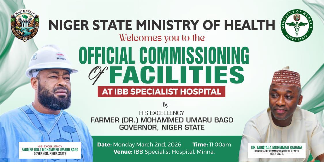 Sai_Bago's tweet photo. Niger State Governor Umar Mohammed Bago will commission new medical facilities at Ibrahim Badamasi Babangida Specialist Hospital (IBBSH) in Minna on Monday, 2nd March 2026 at 11am ..... https://t.co/Gdnapq7ACu