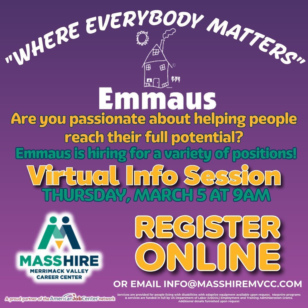 Looking for a meaningful career where you can make a difference in your community? Emmaus, Inc. is hiring! Join our Virtual Info Session, March 5th at 9am - Register now! forms.office.com/r/08GsVGjRhR