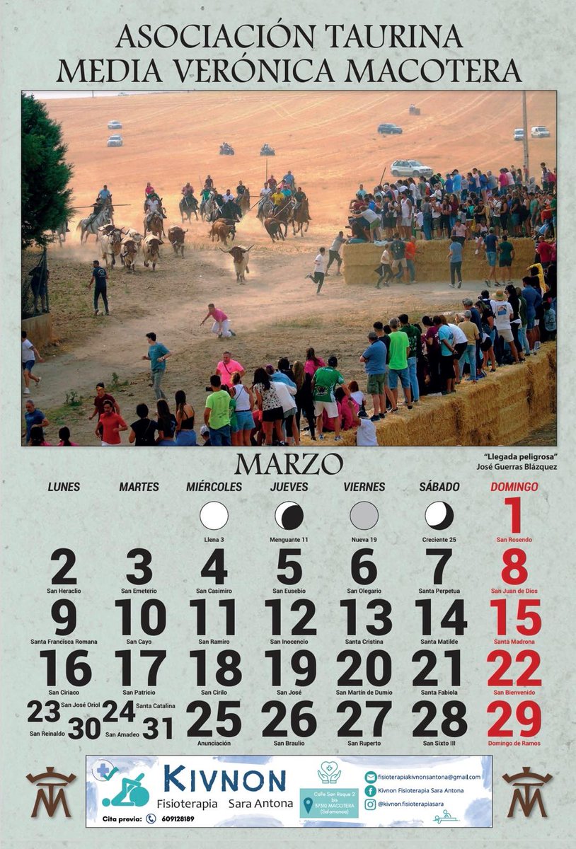 "Llegada peligrosa", de José Guerras Blázquez, ilustra el mes de marzo de nuestro calendario. La publicidad es de Kivnon Fisioterapia <a href="/sarantona/">Sara Antona</a>