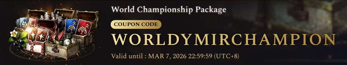 Plaiki_'s tweet photo. Final Coupons from the Legend of YMIR World Championship Stream 🎁

🎟️ Coupon: YMIRCHAMPION
🎟️ Coupon: WORLDYMIRCHAMPION

#LegendofYMIR https://t.co/YMUqZ3Ctaj