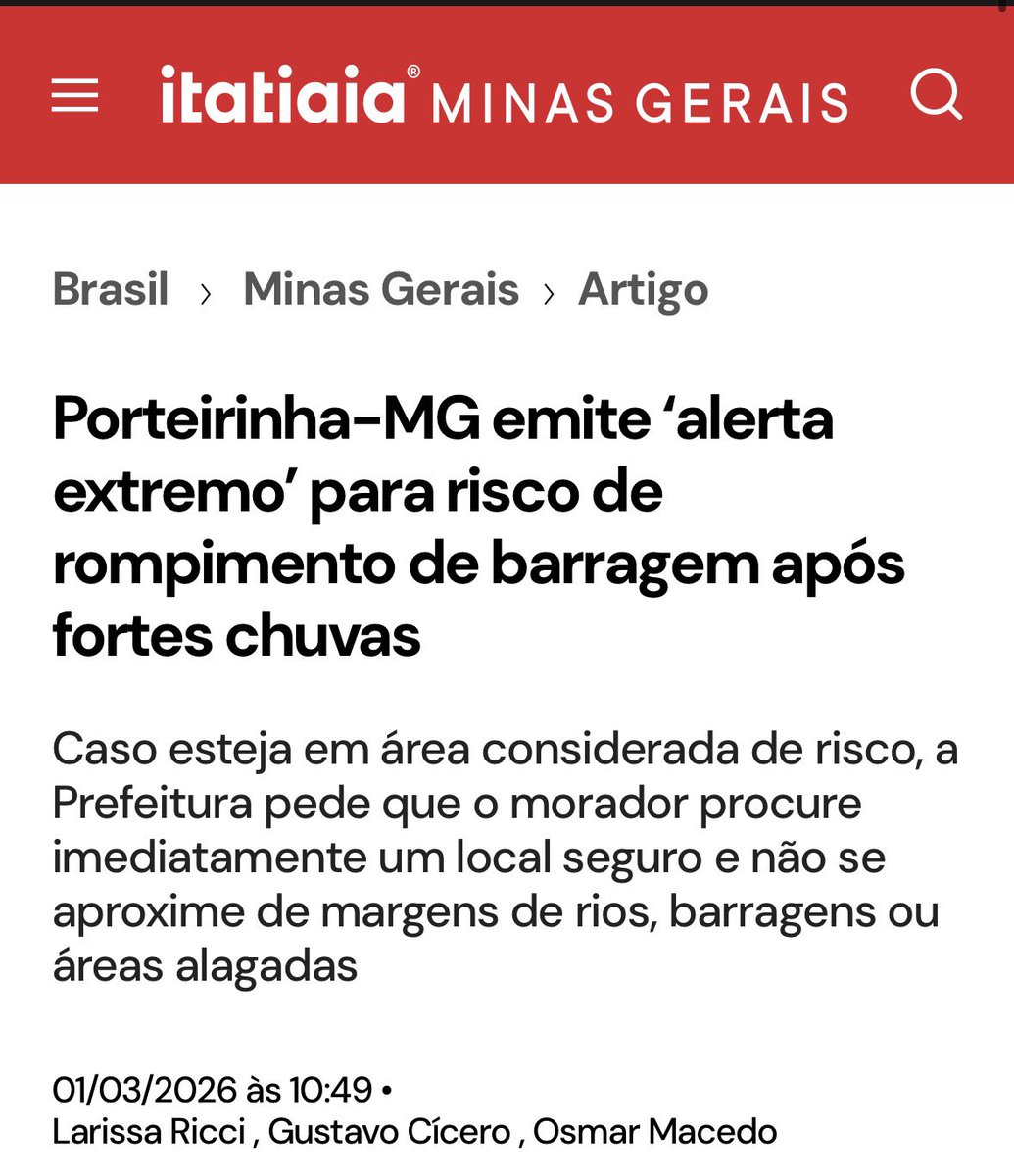 DudaSalabert's tweet photo. 🚨Alerta extremo em Porteirinha para risco de rompimento da Barragem das Lajes após fortes chuvas🚨

A situação exige atenção máxima. Já acionei a Defesa Civil de Minas Gerais, a Agência Nacional de Águas, o Corpo de Bombeiros e o IGAM. 

Estamos acompanhando de perto cada atualização. A vida das pessoas vem antes de qualquer coisa. Seguimos vigilantes e cobrando transparência e ação imediata.