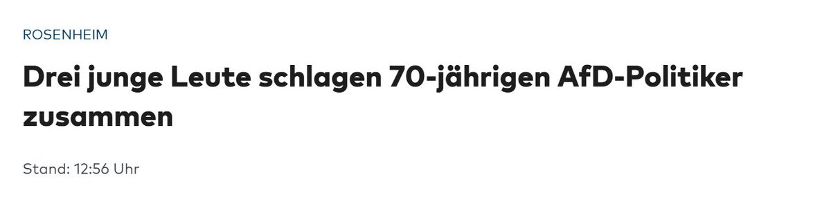 Nachdem gestern bekannt wurde, dass die Antifa einen 9-Jährigen attackiert hat, wird heute bekannt: Linksextreme haben ebenfalls in Bayern einen 70-Jährigen AfD-Politiker verprügelt.

In Bayern ist Linksextremismus außer Kontrolle und die Regierung Söder heizt das an. Wir