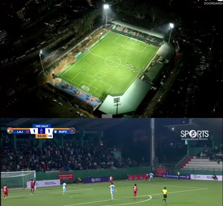 90min_India's tweet photo. Shillong Lajong best fan base in IFL, @ddsportschannel still winning heart with drone shots. https://t.co/c8B6fCGvCM