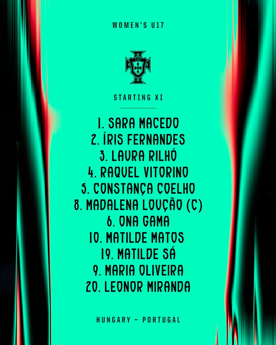 selecaoportugal's tweet photo. O 𝗫𝗜 𝗜𝗻𝗶𝗰𝗶𝗮𝗹 das Sub-17 para defrontar a Hungria ⚔️
#FazHistória | #HUNPOR #U17WEURO https://t.co/AnVNNZ3KGB