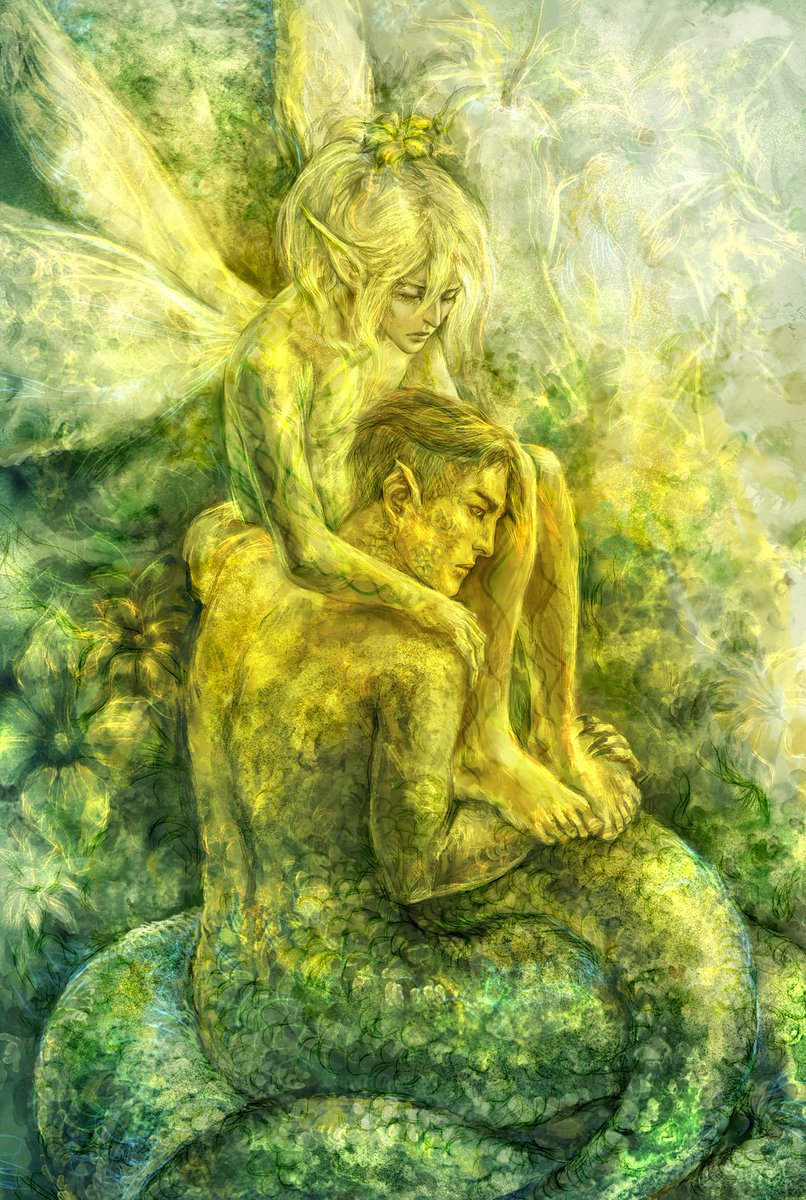 cloudshores's tweet photo. Birthday fae boy with his naga bodyguard💚
My piece for The Hero and His Soldier zine.
#otayuri https://t.co/k591vfAZk0