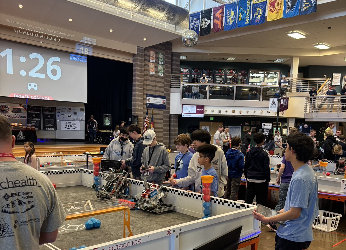 SHPK8's tweet photo. What a showing at the State Robotics Competition! 

52800R – Radioactive Robots earned the Think Award and are Worlds Qualified! 🌍
3 of our 6 teams advanced to the Elimination Matches!

So proud of our teams! #StVrainStorm @SVVSDsupt @DPerfettiDeany https://t.co/XfZxSB0LJt