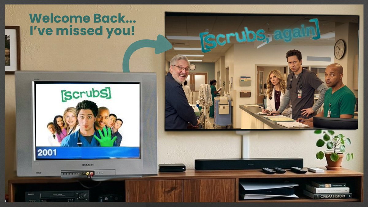 agolden1's tweet photo. With the world literally being pushed to the brink of the end...I've so missed the simple multi-cam comedy brilliance that was SCRUBS. Welcome back, doctor...doctor...doctor.
#25YearsLater
#scrubs to #scrubsagain
thanks #billlawrence https://t.co/Cx785So6jr