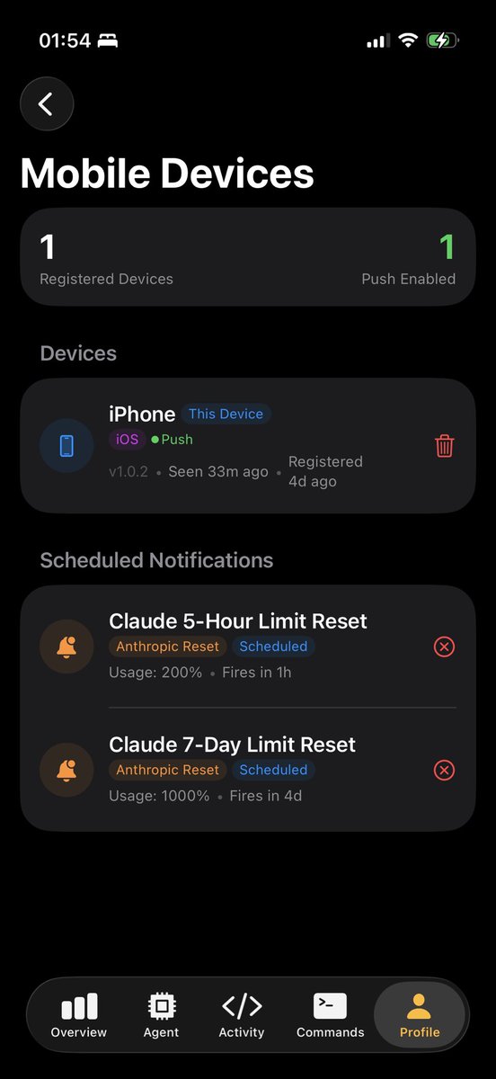 ShellTime iOS 有个贼卷的功能，可以提醒 anthropic quota 的 reset 时间，让你能够及时卷起来
可惜 App Store 拒了我一个月了，客户端还没上