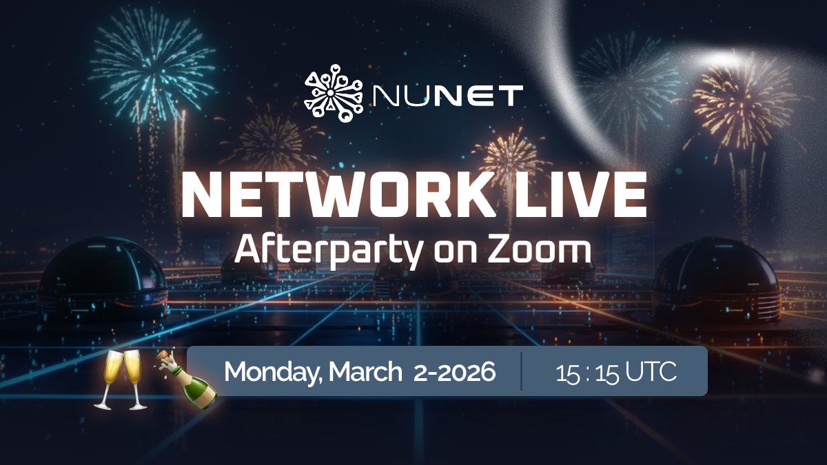 Everybody is invited to an open-floor party on Zoom after the official Network Live release.

Grab a drink of your choice and jump in at 15:15 UTC on Monday: us02web.zoom.us/j/88960779798?…

Like any good party, this part of the NuNet festivities won't be streamed - you have to be there!
