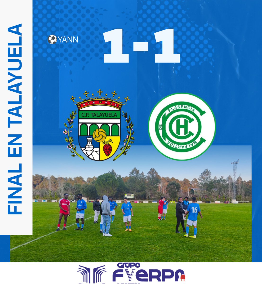 CPTalayuela's tweet photo. FINAL EN EL MUNICIPAL ⏱️90’+
Tablas en el marcador tras un partido vibrante . Lo dimos todo por la victoria, pero nos llevamos un punto trabajado. 💙🤍
🤝 CP Talayuela 1-1 Rival
¡Gracias, afición, por estar ahí! 🦁🍍 #CPTalayuela #ResultadoFinal #Talayuela https://t.co/bqFMyBfpyQ
