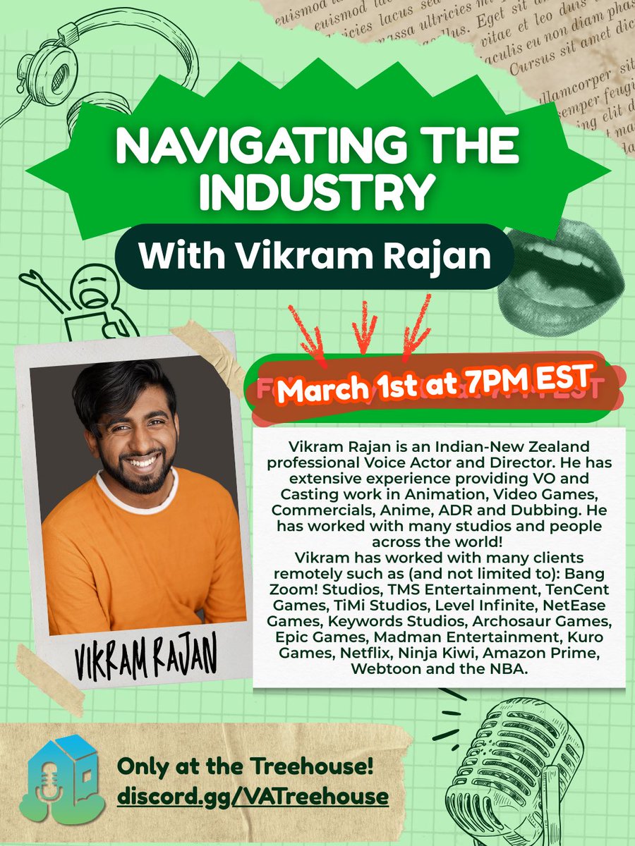 VA_Treehouse's tweet image. Hey Voice Actors! Hold onto your mics — We’ve rescheduled! 🎉⏰🎙️

Our free-entry speaker interview with @VikkitheVA is TODAY March 1 @ 7pm EST / 4pm PST! 

Only in the Treehouse 👉 Discord.gg/vatreehouse

#voiceacting #voiceactor #voiceover #interview #vo #va #vatreehouse