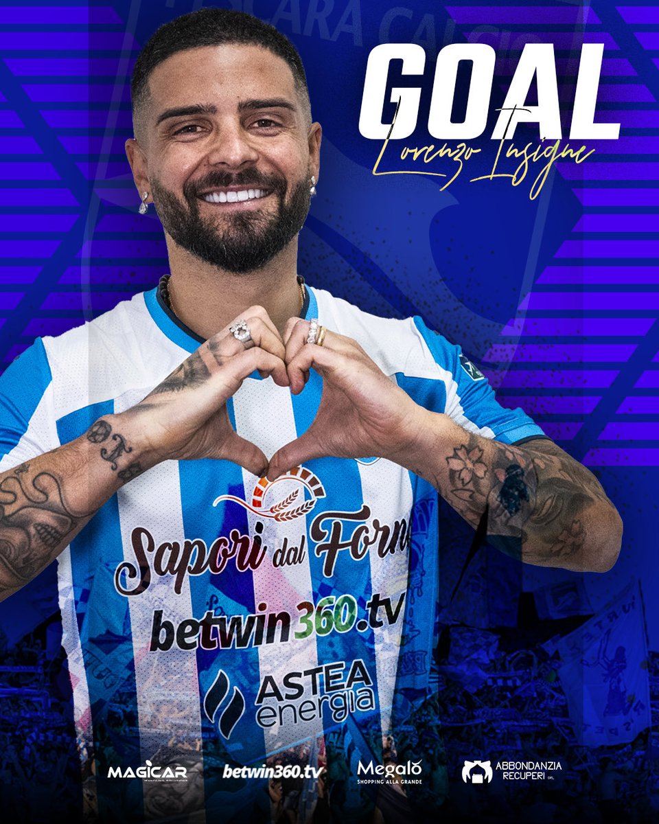 PescaraCalcio's tweet photo. GOAL !! 

LORENZO INSIGNEEEEEEEE!! ⚽️

🐬 1-1 🦅 (55’) https://t.co/xw512VvanO
