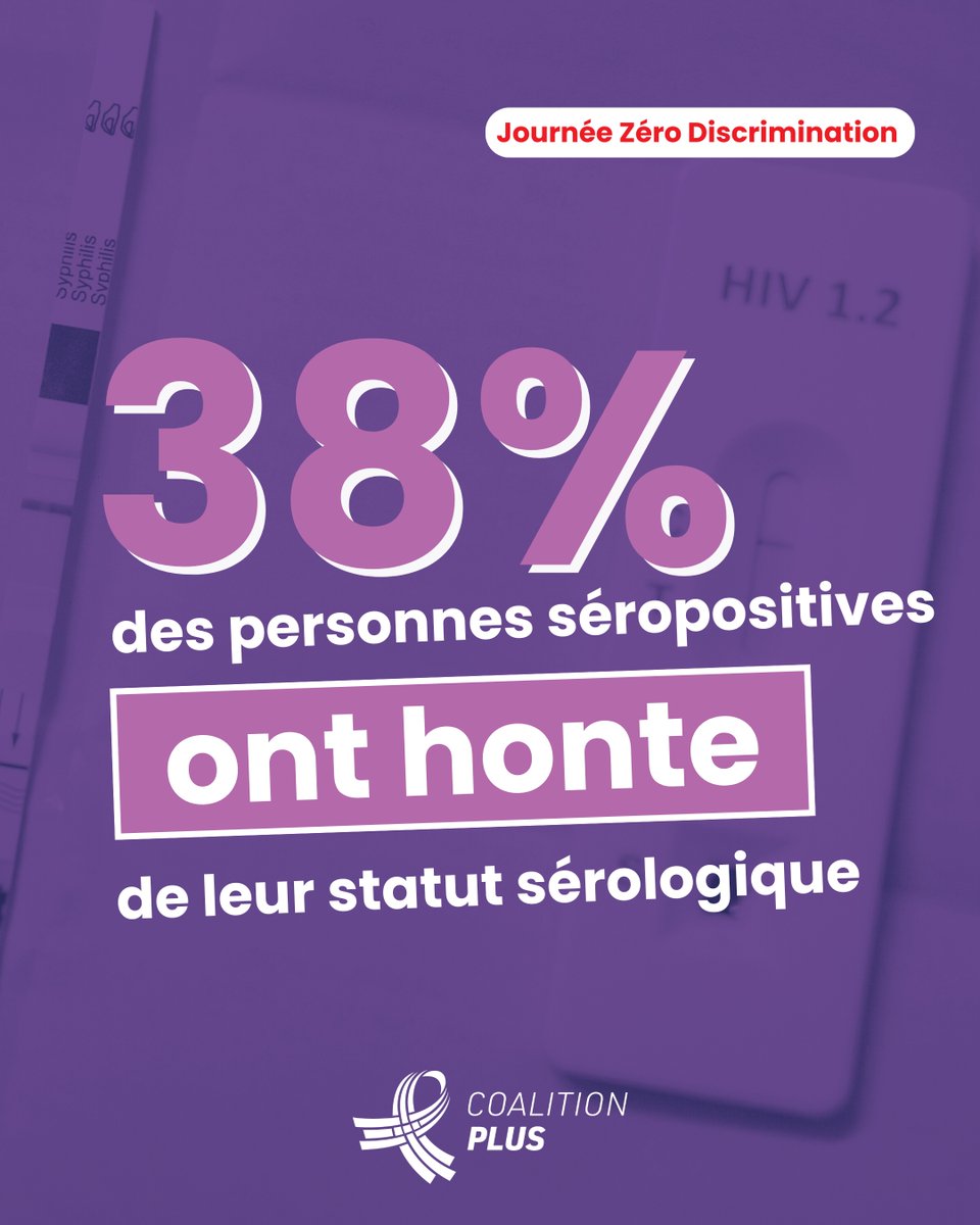 CoalitionPLUS's tweet photo. En 2026, 38 % des personnes séropositives ont honte selon une enquête de l’@UNAIDS. 
A l'occasion de #Zerodiscriminationday, Coalition PLUS le répète : la honte doit changer de camp pour lever les barrières d'accès aux services essentiels de lutte contre le VIH. https://t.co/lUokmJ0gtu