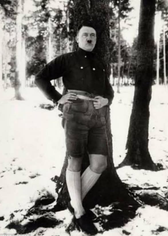 Hitler posing whilst wearing Lederhosen (1930). He said the photo made him look weak... 

This 1930 image captures Adolf Hitler in traditional Bavarian dress at a time when he was still building his national political identity. By then, he had already led the failed Beer Hall