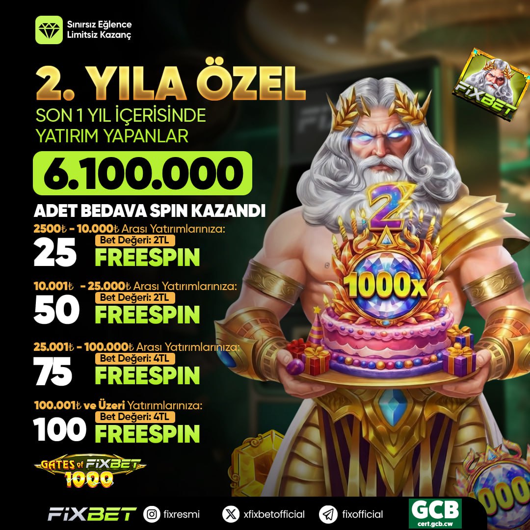 xfixresmi's tweet photo. 🎁  FİXBET AİLESİ 2. YILIMIZI KUTLUYORUZ!

✅ 20.000.000 TL Değerinde HEDİYE FREESPİN HESABINA EKLENDİ!

📆 1 Mart 2025 - 28 Şubat 2026 Tarihleri arasında yatırım yapmış üyelerimiz  Kazandı! 

🫂  2 Yıldır Sitemizi Tercih Eden Herkese Teşekkürler...

📲 https://t.co/KyVi0yrl3t https://t.co/QMjVytwjBu