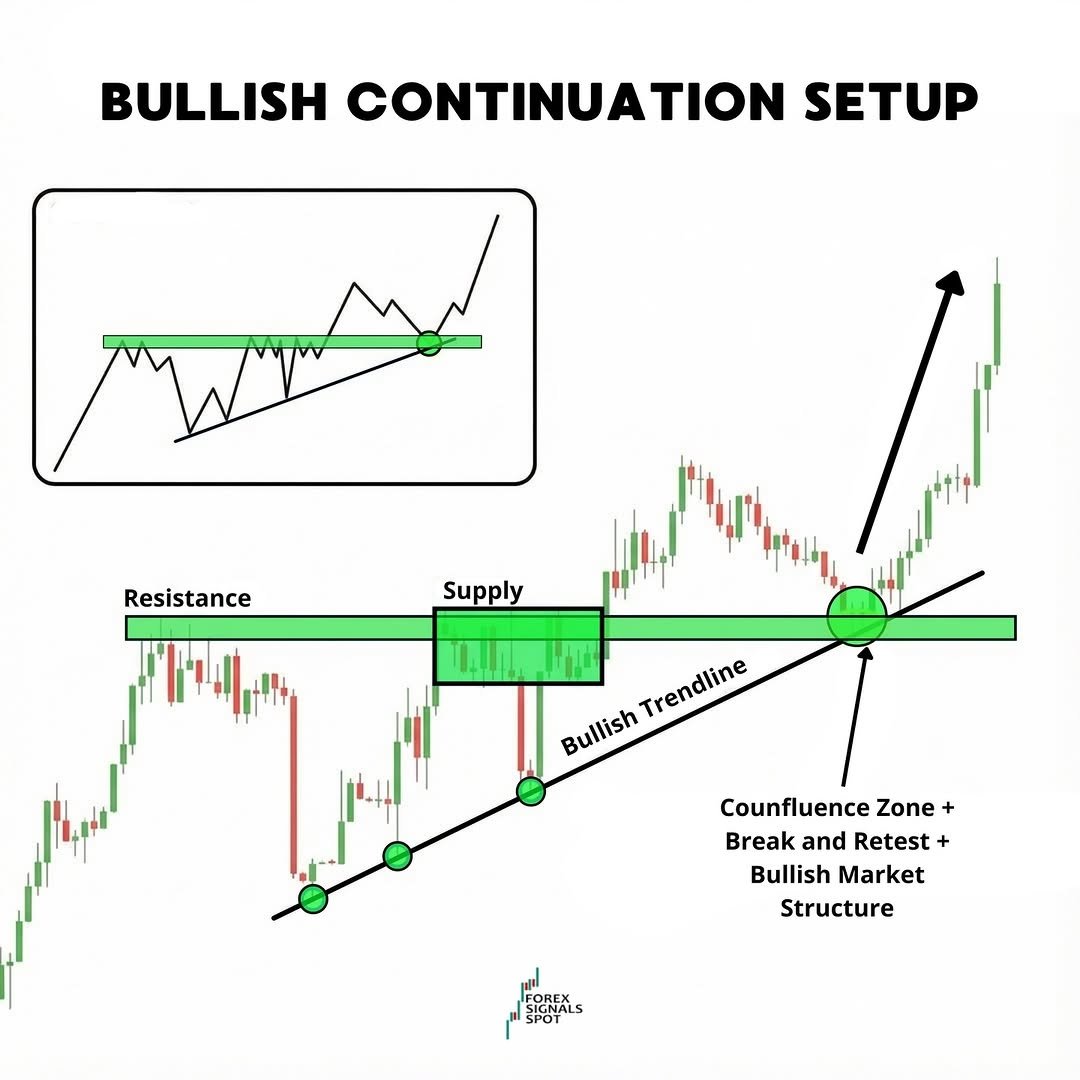 BULLISH CONTINUATION SETUP Price is respecting a bullish trendline and ...