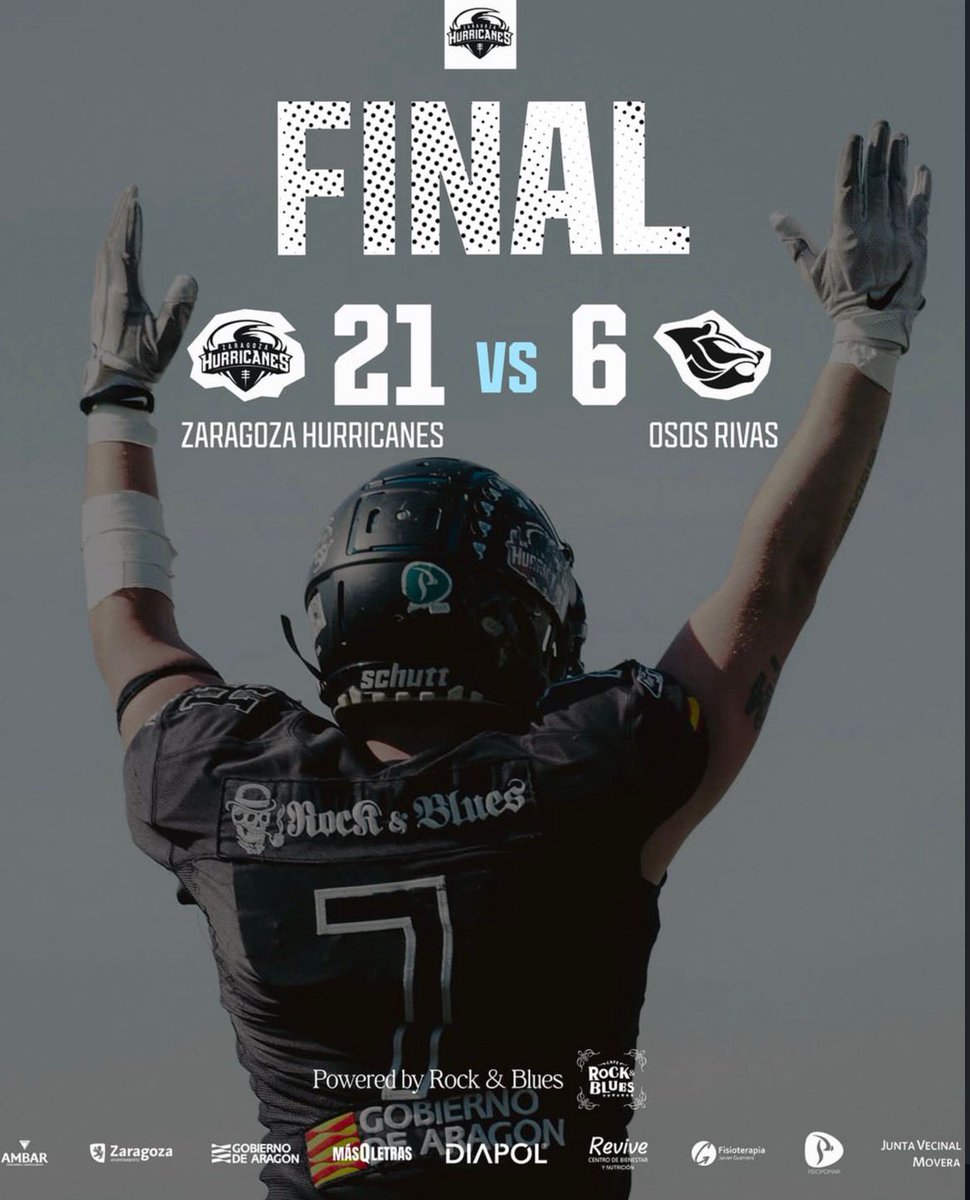 zgzhurricanes's tweet photo. ¡FINAL! 🌪️21 - 6 🐻

Dominamos en casa y cerramos una victoria importantísima ante nuestra gente. ¡Zaragoza es territorio de Hurricanes! ⚔️🏈

¡Gracias por el apoyo incondicional, afición! 🖤👏

#Zaragoza #Deportes  #FEFA #FútbolAmericanoEspaña #FearTheHurricane https://t.co/2v5EgY90Tn