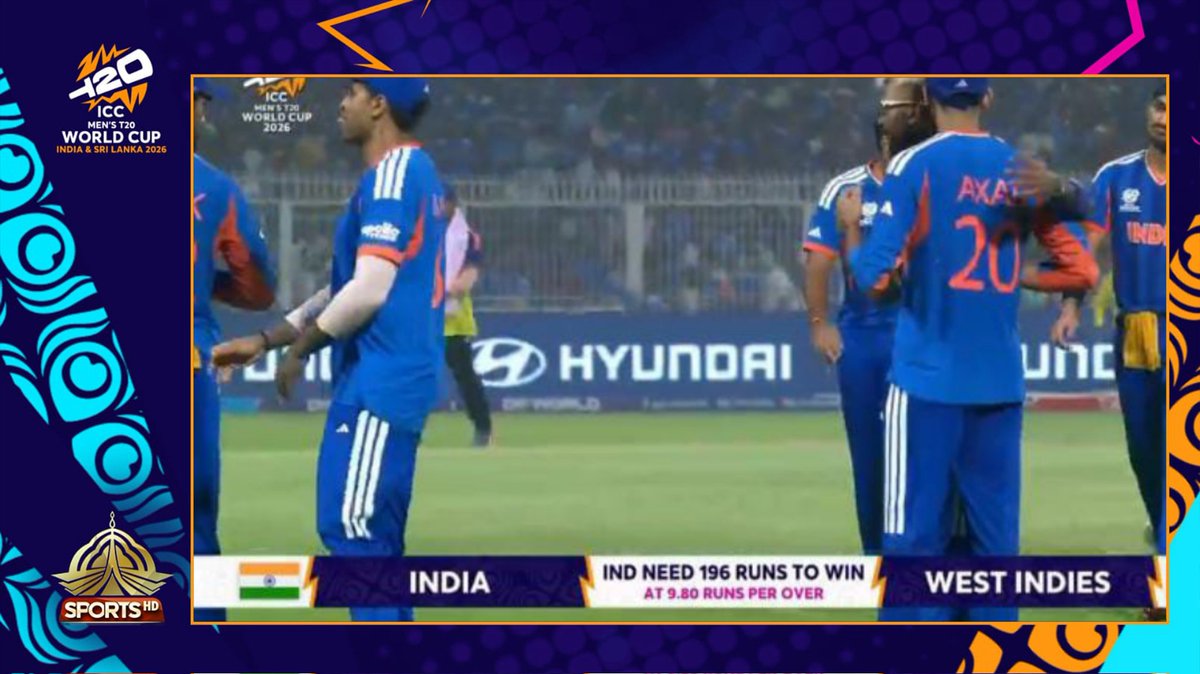 PTVSp0rts's tweet image. India need 196 runs to win the match against West Indies.

#INDvsWI 
#ICCT20WorldCup2026
#Super8 #PTVSports #GameOnHai #CricketFever #FeelTheThrill