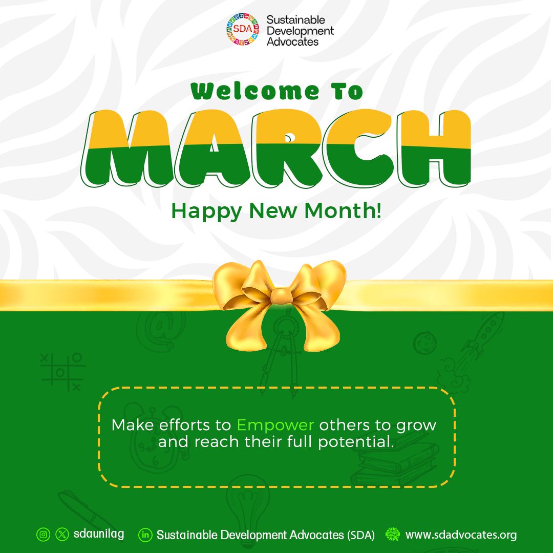 Here at SDA, we are MARCHing into the new month with purpose.🫴🏽✨ 

A new month equals new opportunities to lift others.🌟

So, join us as we take action for a sustainable future. Let's build resilient communities and measurable impact, together!🌎🤍

#SDGAction #NewMonth