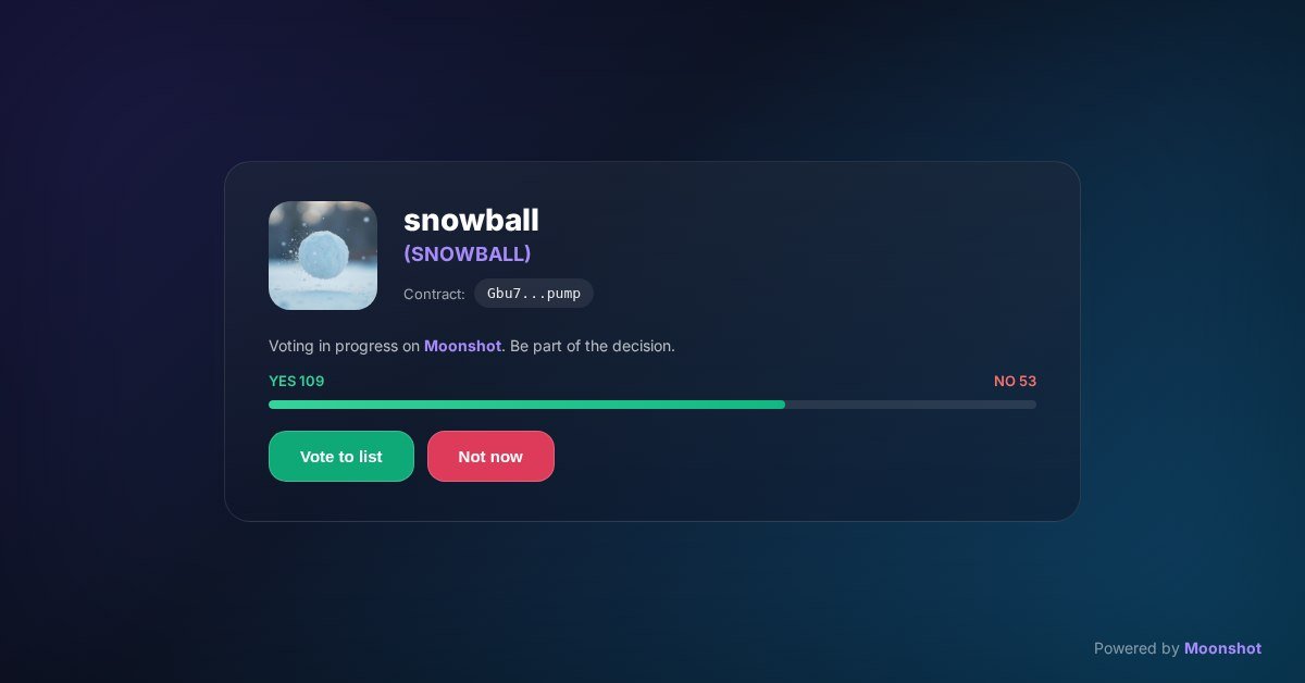 abhirele's tweet photo. Moonshot listing for $snowball is right there. We're at the last step.
Community: show up. This vote could be the one.

https://t.co/cfAyNkH82u https://t.co/KcrlVcwVJS
