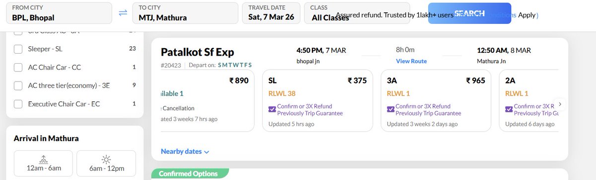 MonuRajput8085's tweet photo. Hey @makemytrip, I found a small visual bug on your train booking page. Some promotional text is overlapping with the header bar and the main 'SEARCH' button. Makes it a bit messy to read! See attached screenshot.  #MakeMyTrip #UXBug #BugAlert https://t.co/Q78bqOSgjJ