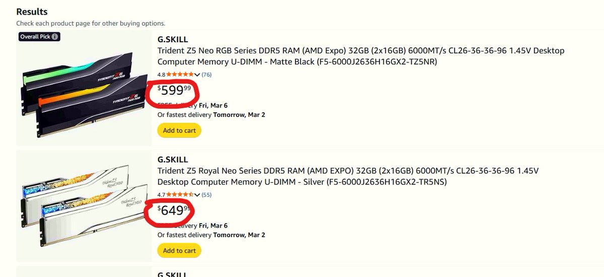 KIRNEILL's tweet photo. It's getting ridiculous.

RAM is just as expensive as a Graphics Card lol https://t.co/fJBDebVs5h